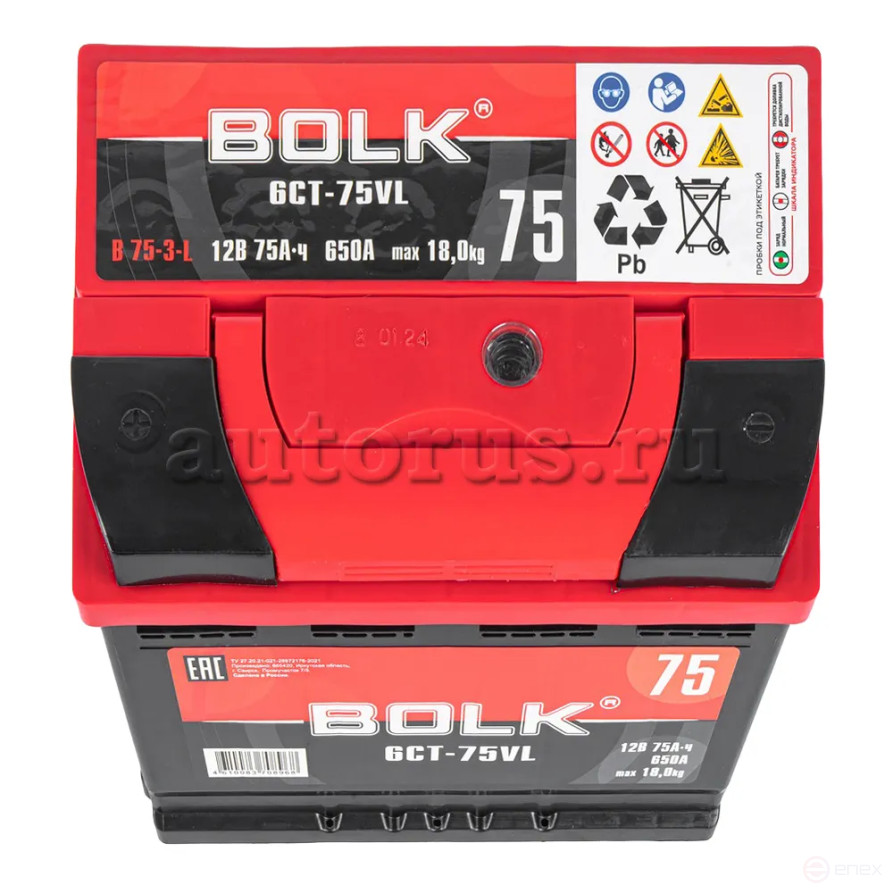 Аккумулятор BOLK Standart 75 А/ч прямой L+ 278x175x190 L3 EN 650 А