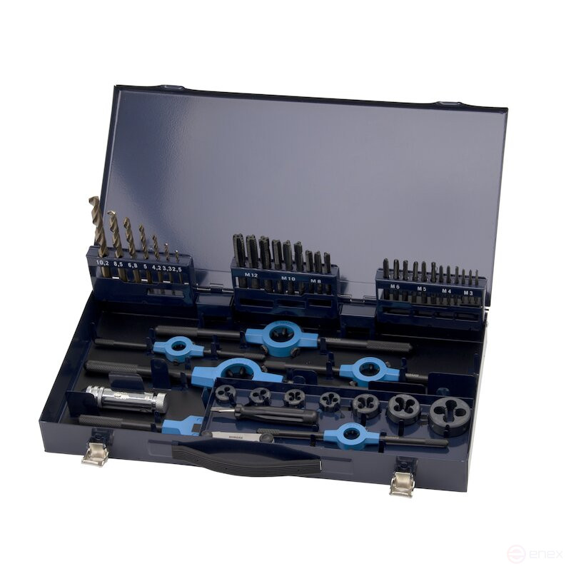 Set of hand taps and dies NORGAU Industrial M3-M12, HSS-E/VAP, 45 items