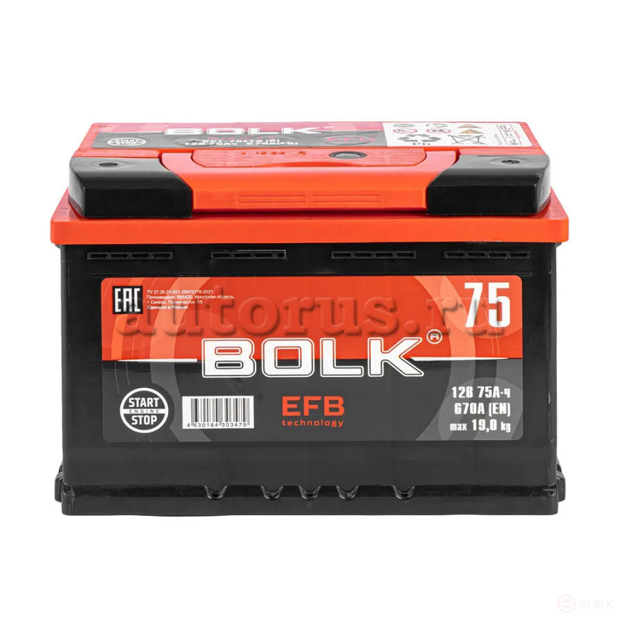 Аккумулятор BOLK EFB Stop&Go 75 А/ч обратный R+ 278x175x190 L3 EN 670 А