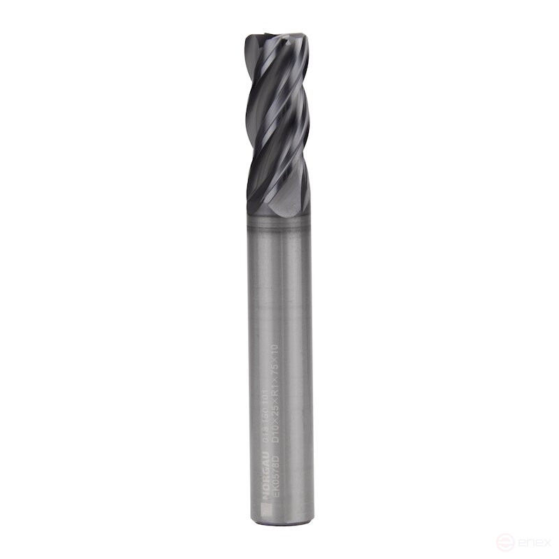 Radius milling cutter NORGAU Industrial high-performance 10 mm, R1 mm, Z4, VHM/AlCrSiN