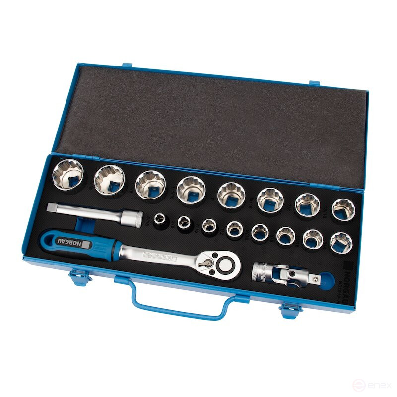 Набор двенадцатигранных торцевых головок 1/2”, дюймовые размеры NORGAU Industrial ND1919-A5/16-1.1/4, 19 предметов