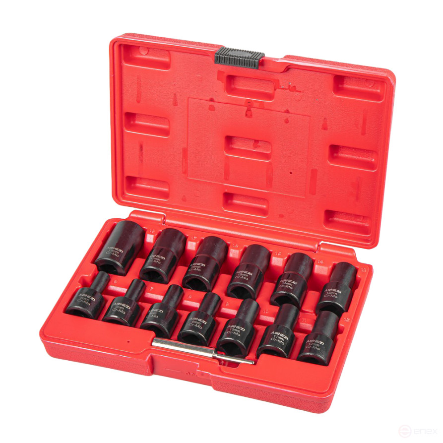 Набор головок 1/2" (экстракторов) для поврежденных гаек и болтов, 14 пр. (6-19мм) для поврежденных г ARNEZI R5304014
