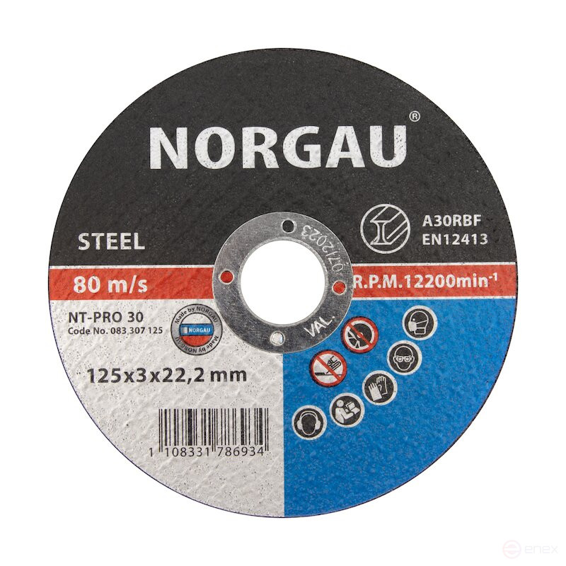 Круг отрезной по стали NORGAU Industrial NT-PRO 30, 125х3х22.2 мм