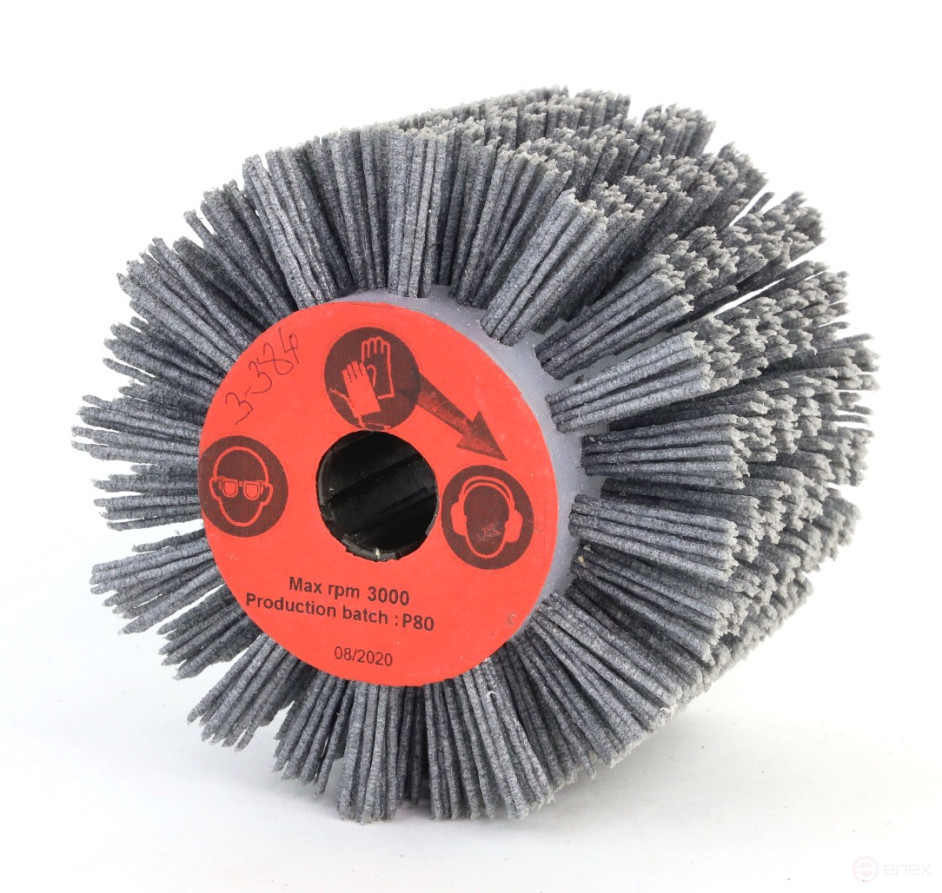 Щетка Д110*100*19+4 паза, ворс полимер-абразив P80 по дереву для щеточных шлиф машин с валом Д19+4 (3-384)