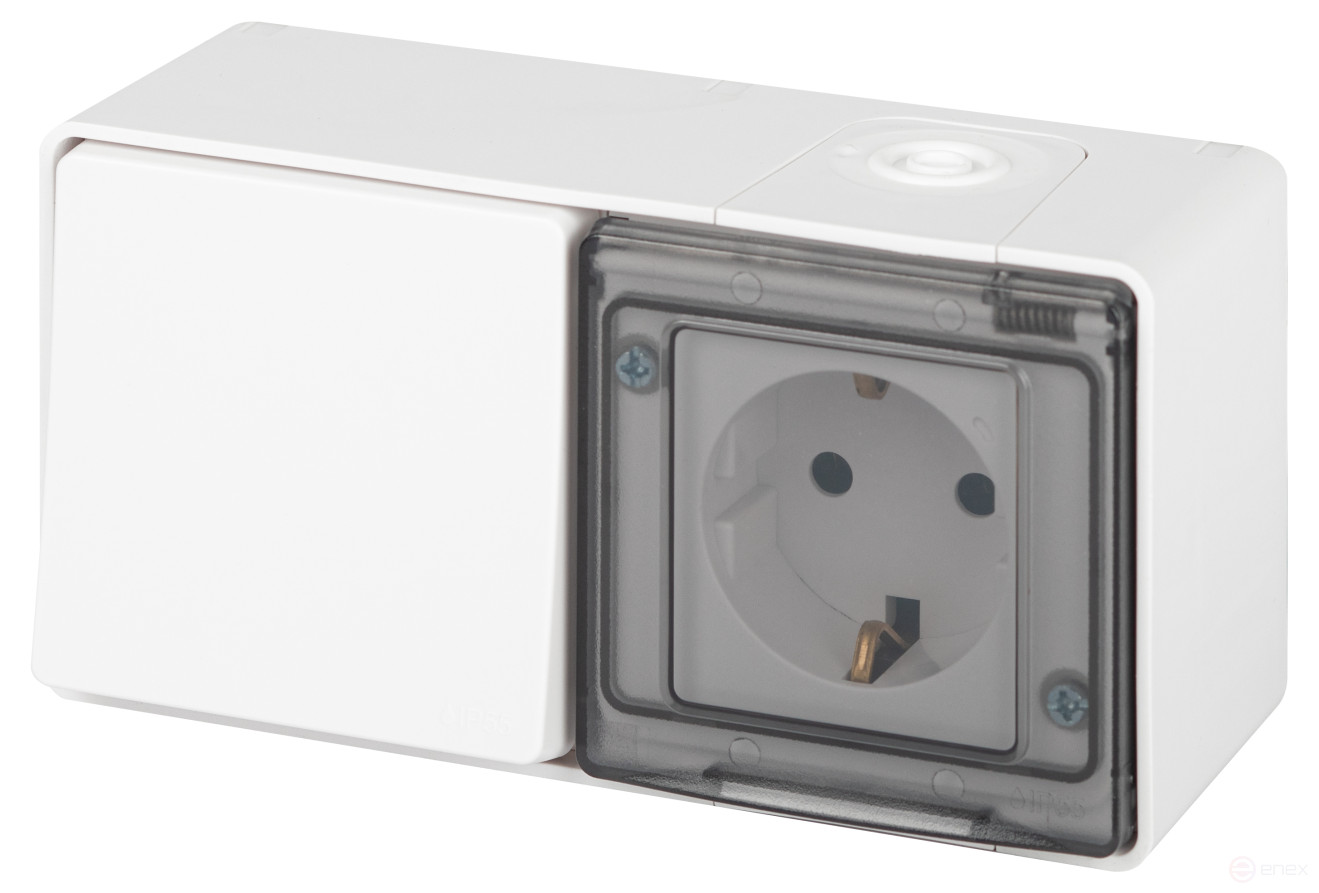 Socket with switch ERA Expert 11-7501-01 IP55 16A-10AX-250V AC White