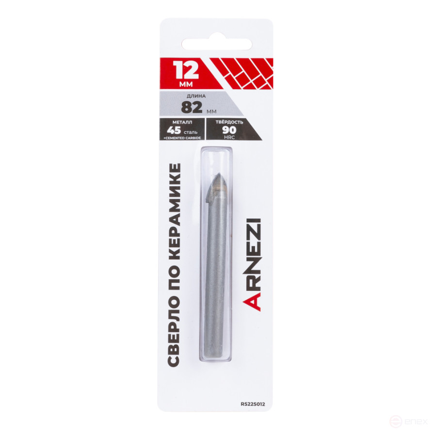 Сверло по керамической плитке, 12x82 мм, цилиндрический хвостовик ARNEZI R5225012