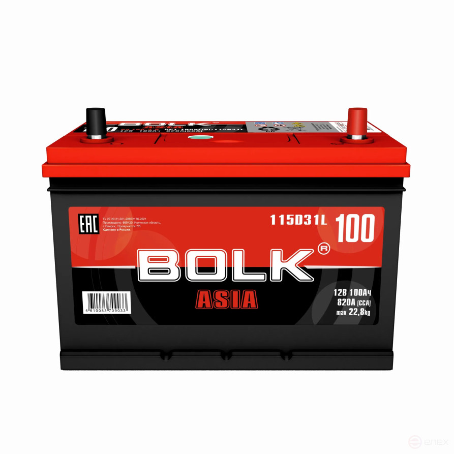Аккумулятор BOLK ASIA 100 А/ч обратный R+ 306x175x225 D31 EN 820 А