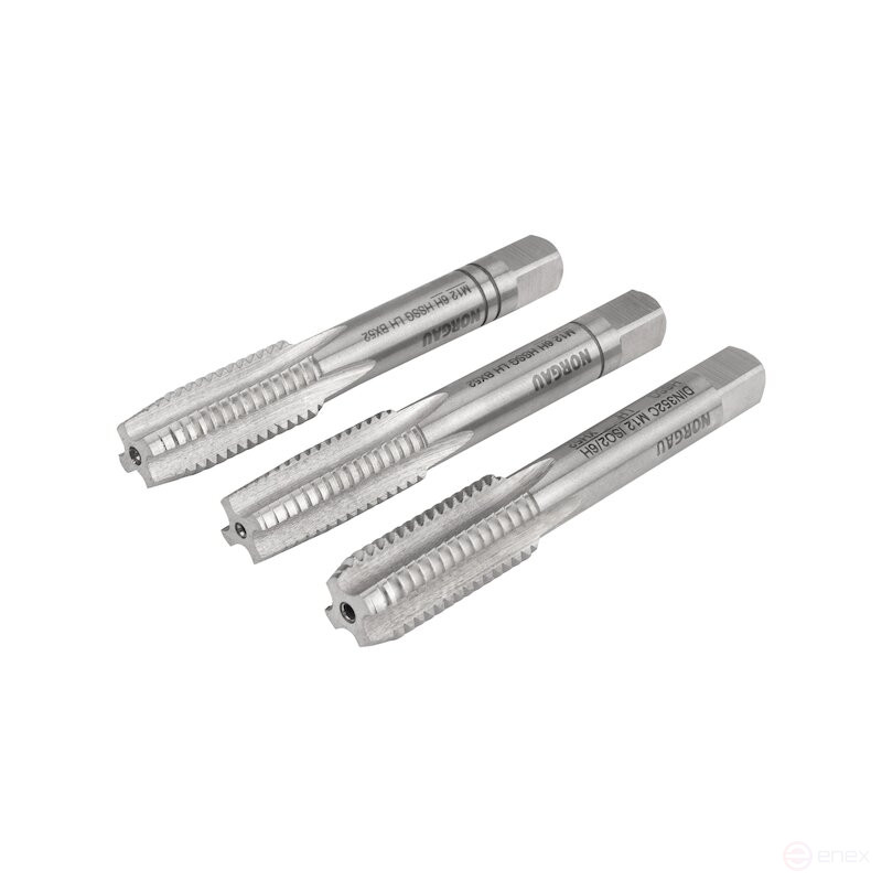 Комплект ручных метчиков NORGAU Industrial левого вращения M12, HSS, 3 предмета