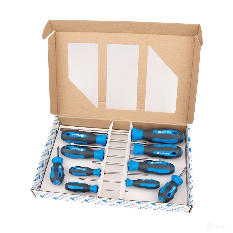Set of screwdrivers NORGAU Industrial with two-component handles and magnetic stinger 10 pcs