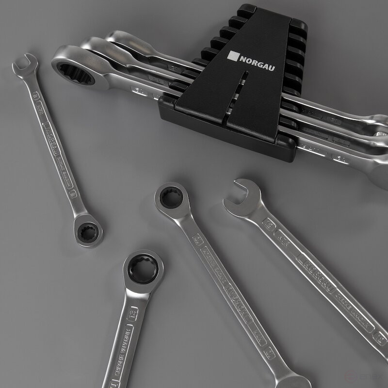 Набор гаечных комбинированных ключей NORGAU Industrial c трещоткой NWS7R-008, 8 предметов в пластиковом держателе