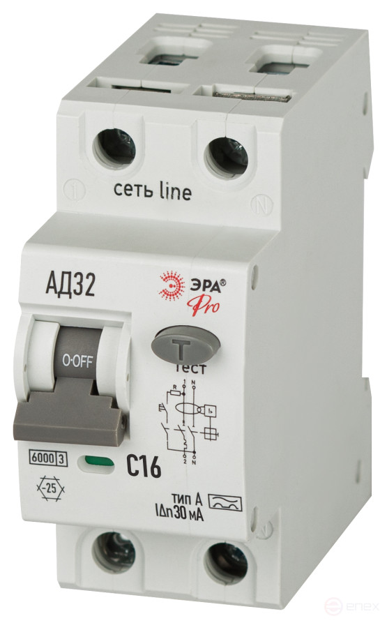 Automatic differential current switch 6kA ERA PRO D326M2C16A30 AD-32 electromechanical 1P+N C16 30mA type A