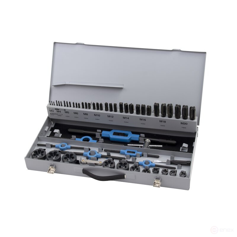 Set of hand taps and dies NORGAU Industrial M3-M20, HSS-E/VAP, 56 items