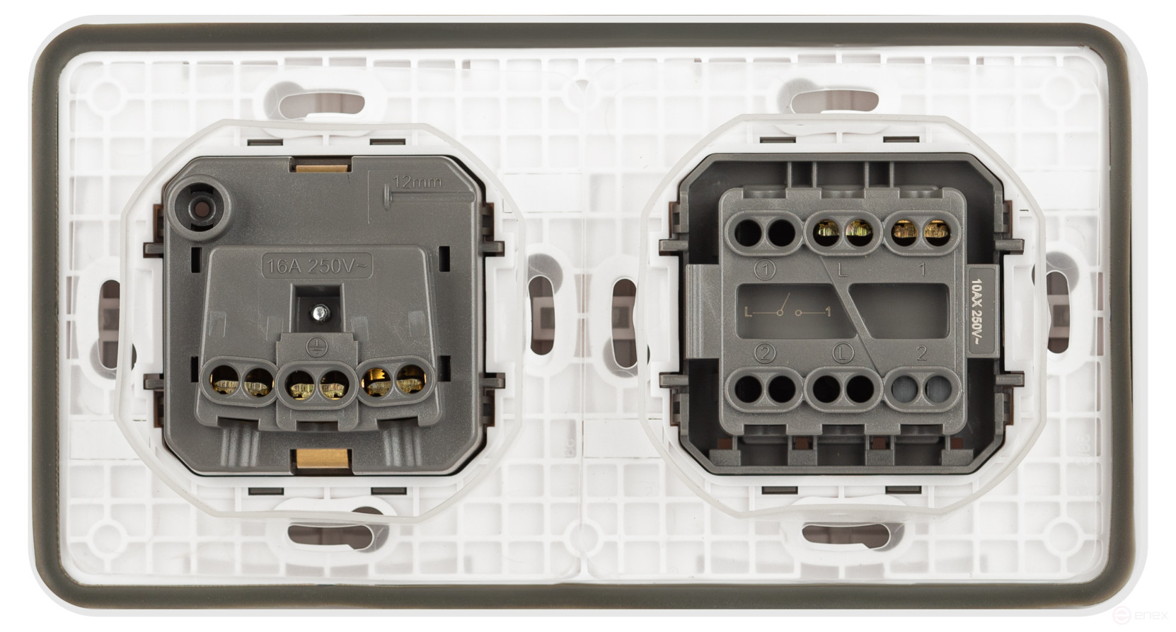Socket block with switch ERA Expert 11-7521-01 IP55 16A-10AX-250V Horizon. SU white