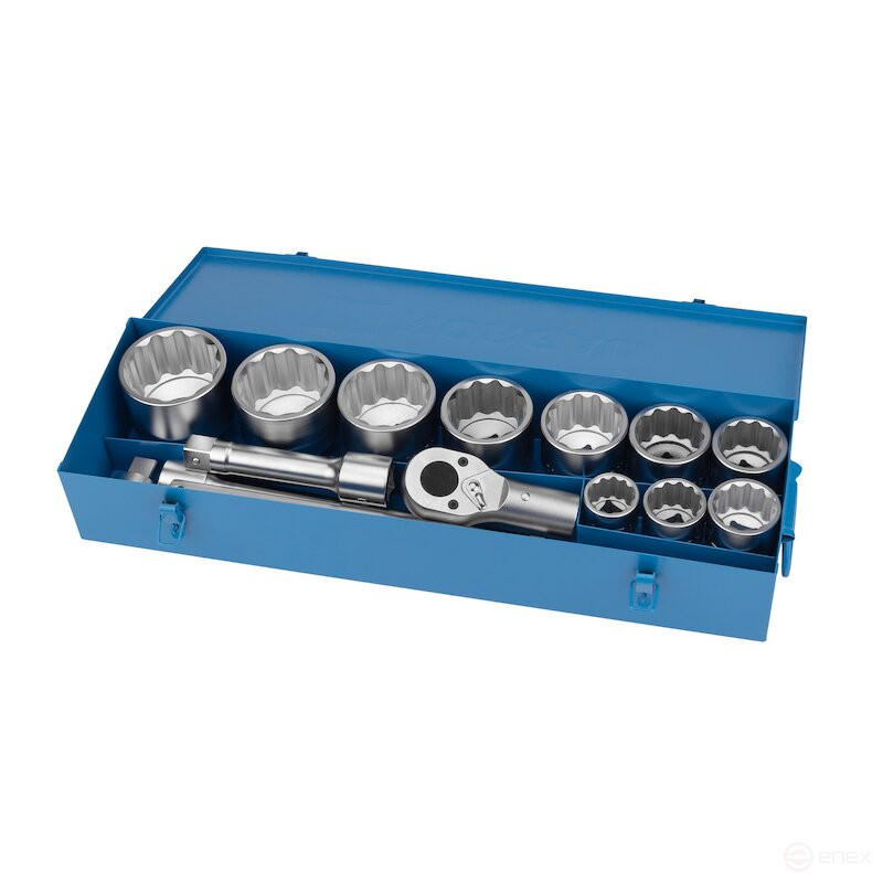 Набор двеннадцатигранных торцевых головок с аксессуарами NORGAU Industrial 1", 14 предметов, ND2114-S3680 в металлическом ящике