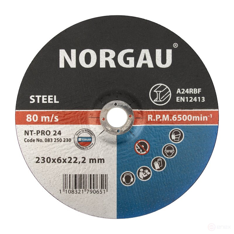 Круг шлифовальный NORGAU Industrial по стали NT-PRO 24, 230х6х22.23 мм