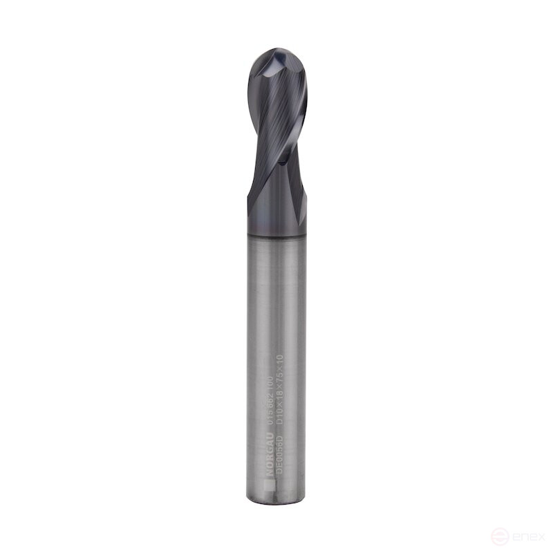 End mill NORGAU Industrial spherical 10 mm, Z2, VHM/AlCrSiN
