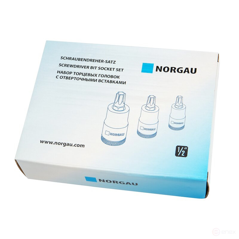 Set of end heads with inserts NORGAU Industrial TORX 1/2”, 9 pieces, NI199-T2060 in a metal box