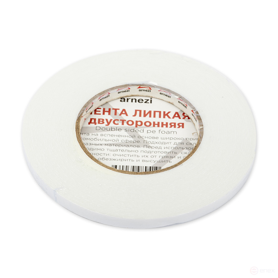 Double-sided adhesive tape 9 mm x 10 m on a foam base, white ARNEZI R8030202