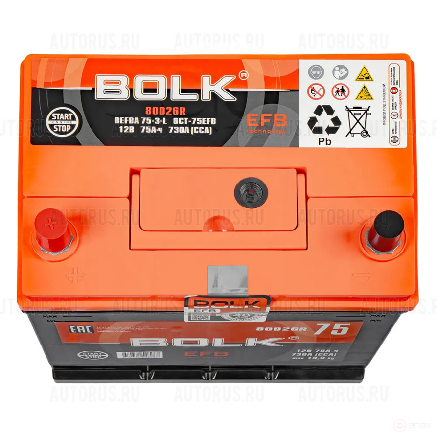 Аккумулятор BOLK EFB ASIA 75 А/ч прямой L+ 260x175x225 D26 EN 730 А