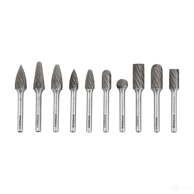 Набор борфрез твердосплавных NORGAU Industrial режущие головки 10-12 мм, DCM, 10 предметов