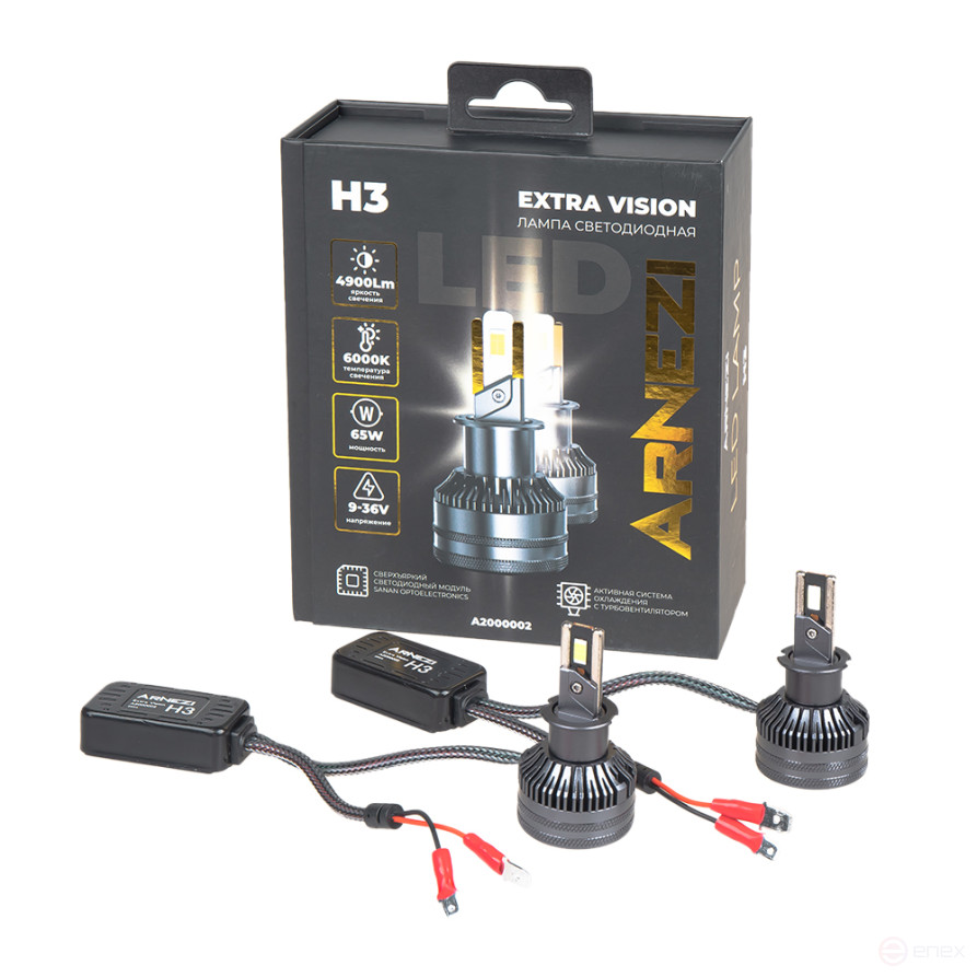Лампа светодиодная 12/24V H3 65W 4900lm PK22s 6000K ARNEZI Extra Vision LED 2 шт. DUOBOX IP68 A2000002
