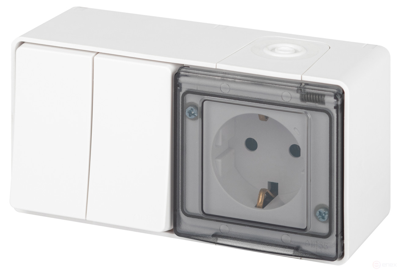 Socket Block with Switch ERA Expert 11-7502-01 Dual IP55 16A-10AX-250V AC White