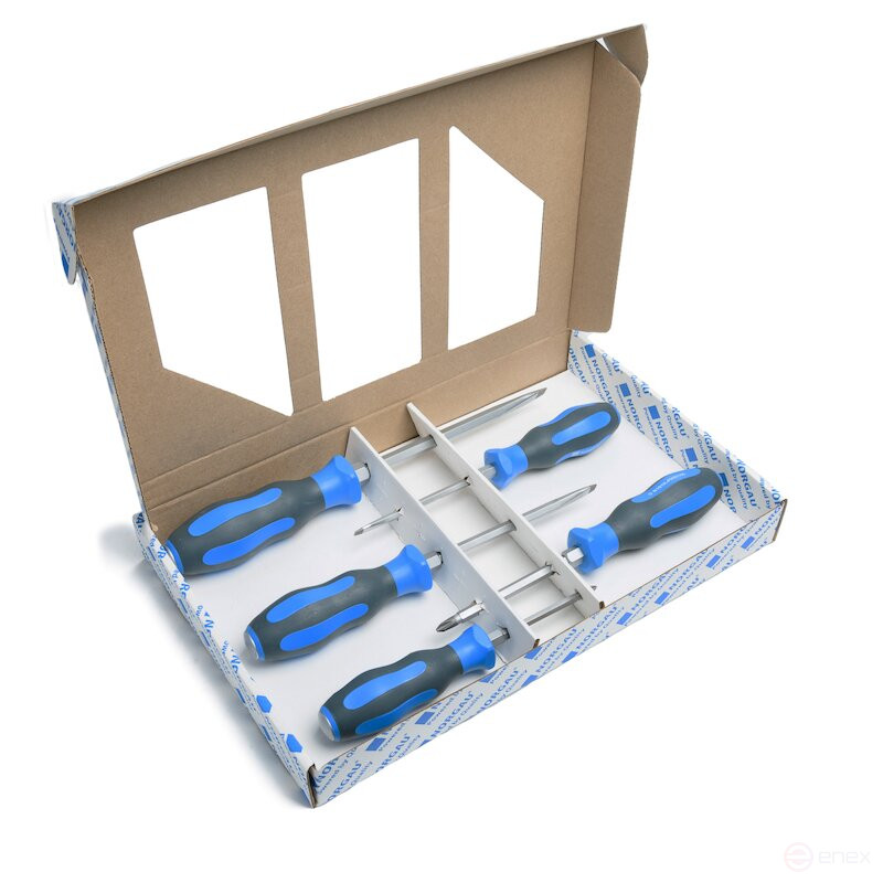 Set of reinforced slotted and phillips screwdrivers NORGAU Industrial NBS155K-161-005, 5 pieces