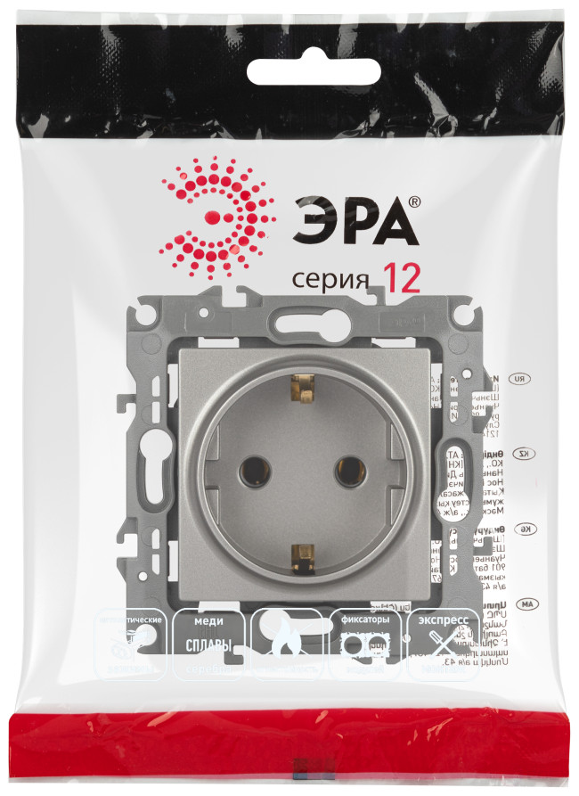 Розетка ЭРА Серия 12 12-2101-16 2P+E Schuko 16А-250В титан