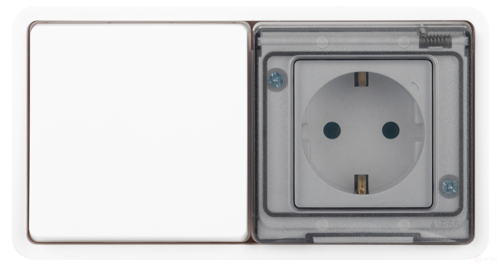 Socket block with switch ERA Expert 11-7521-01 IP55 16A-10AX-250V Horizon. SU white