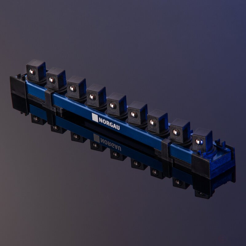 Рейка магнитная для 9-ти торцевых головок 1/2" NORGAU Industrial 230 мм, NVH19-9