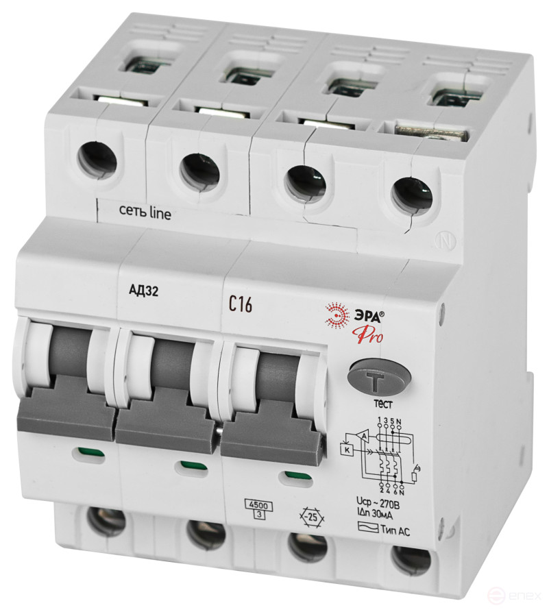 4.5kA Differential current circuit Breaker ERA PRO D32E4C16AC30P AD-32 Electronic 3P+N C16 30mA type AC 230V protection