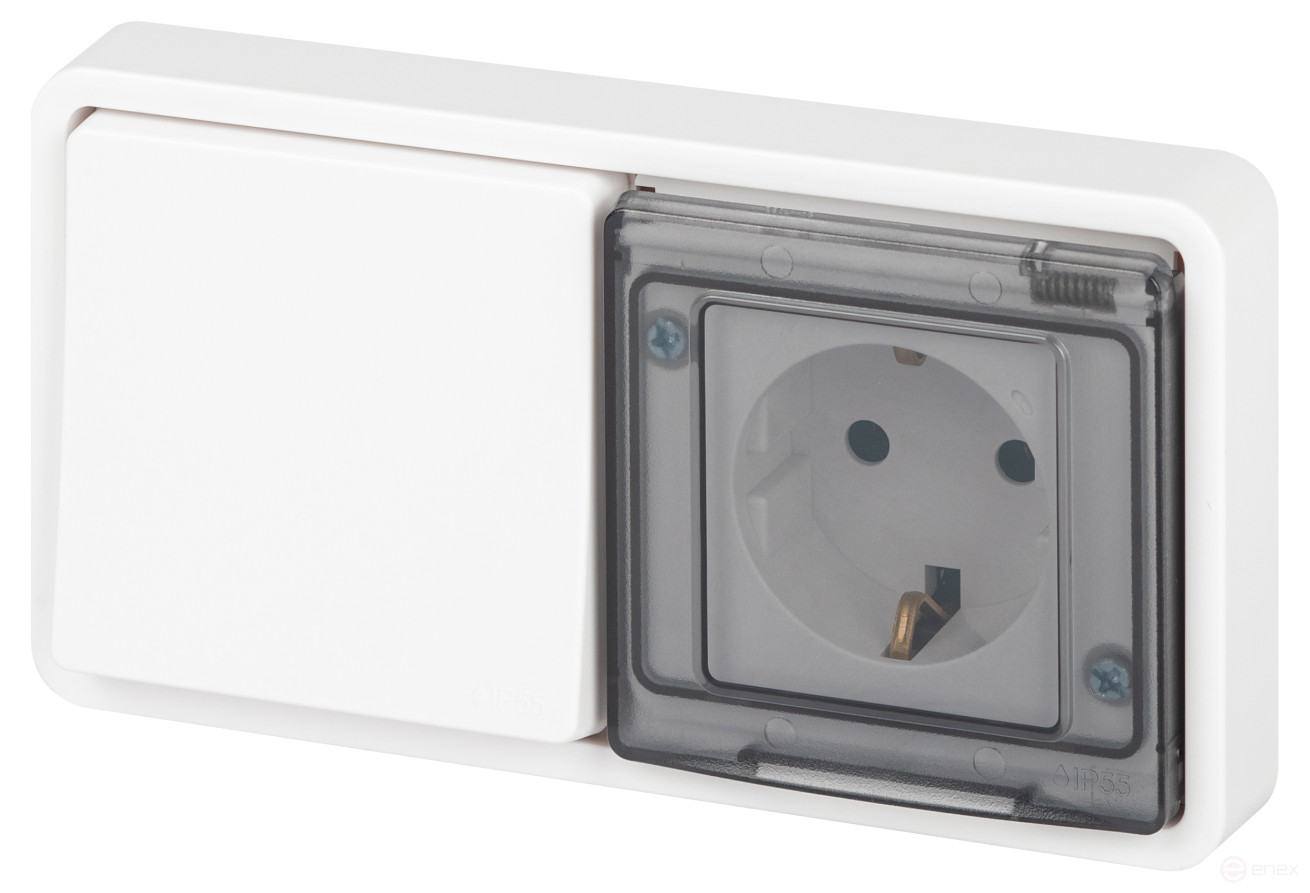 Socket block with switch ERA Expert 11-7521-01 IP55 16A-10AX-250V Horizon. SU white