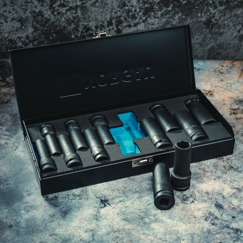 Набор шестигранных ударных торцевых головок NORGAU Industrial удлиненных 1/2’’, 12 предметов, N19KL-012 в металлическом ящике