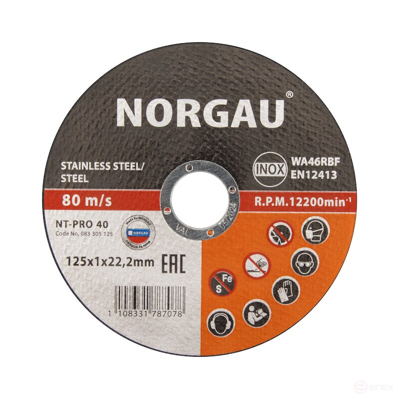 Круг отрезной по стали и нержавеющей стали NORGAU Industrial NT-PRO 40, 125х1х22.2 мм