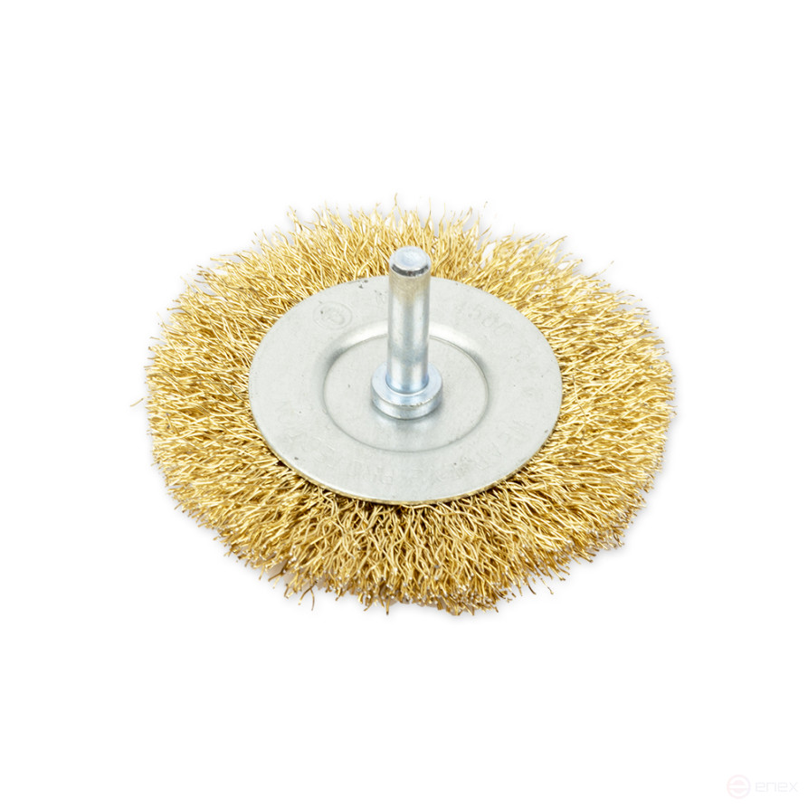 Щетка для дрели плоская 75 мм, со шпилькой, латунированная проволока d=0.3мм, 4500 об/мин ARNEZI R8041075