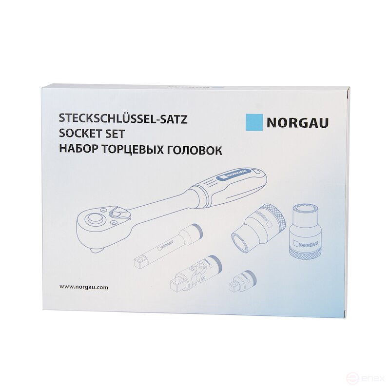 Набор шестигранных торцевых головок NORGAU Industrial с аксессуарами 1/2", 24 предмета, N1924-S832 в металлическом ящике