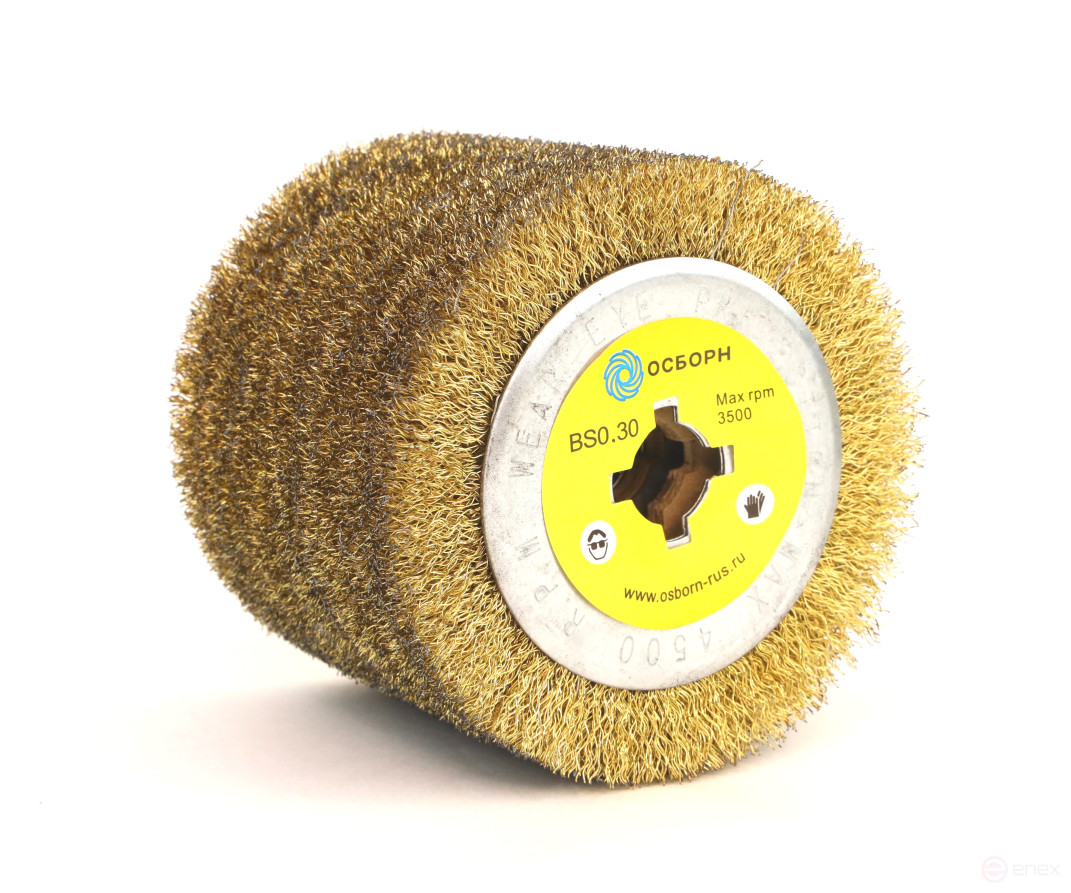 Щетка валик Д120*100*19, ворс гофр латунир-я сталь 0,30 по дереву для щеточных шлиф машин с валом Д19+4 (6-031)