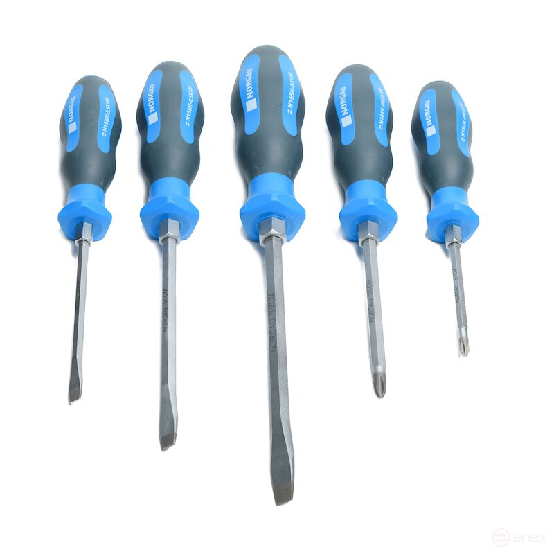 Set of reinforced slotted and phillips screwdrivers NORGAU Industrial NBS155K-161-005, 5 pieces