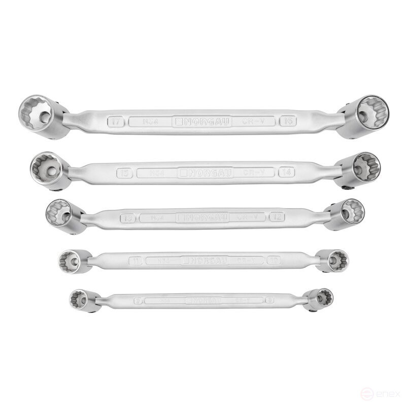 Set of socket double-sided hinge wrenches NORGAU Industrial NBS34-005, 5 pieces