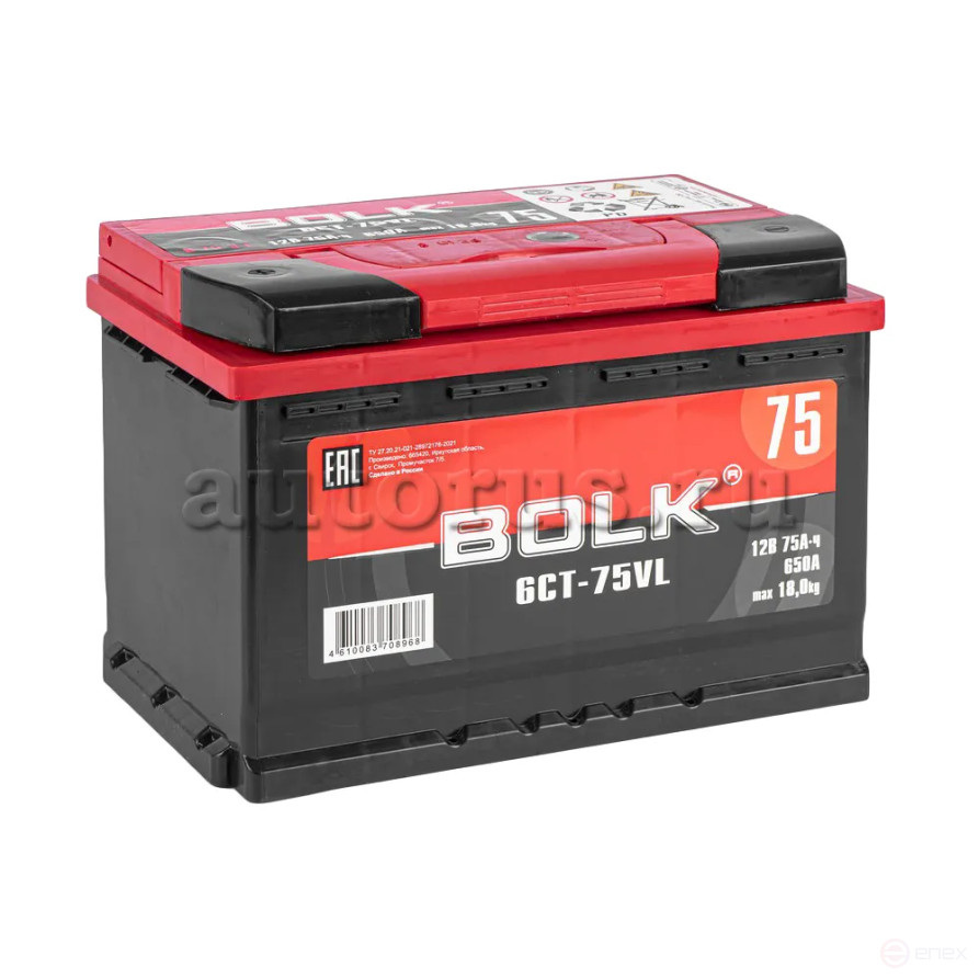 Аккумулятор BOLK Standart 75 А/ч прямой L+ 278x175x190 L3 EN 650 А