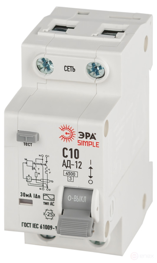 4.5kA ERA SIMPLE differential current circuit breaker D12E2C10AC30 AD-12 electronic 1P+N C10 30mA type AC