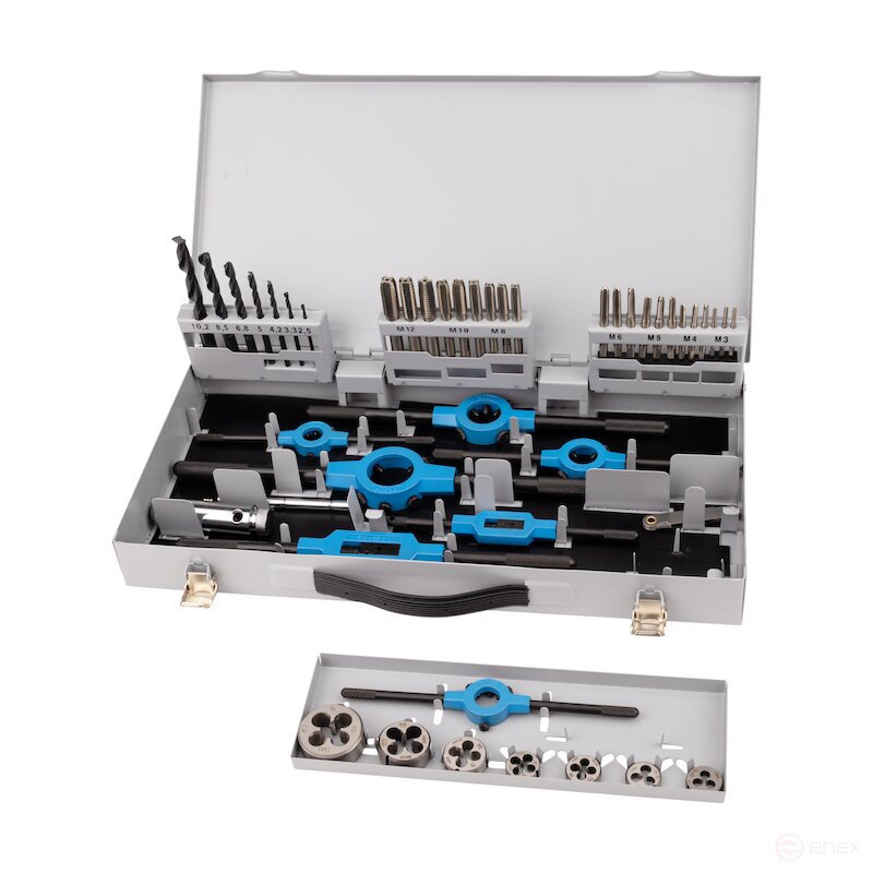 Set of hand taps and dies NORGAU Industrial M3-M12, HSS, 45 items