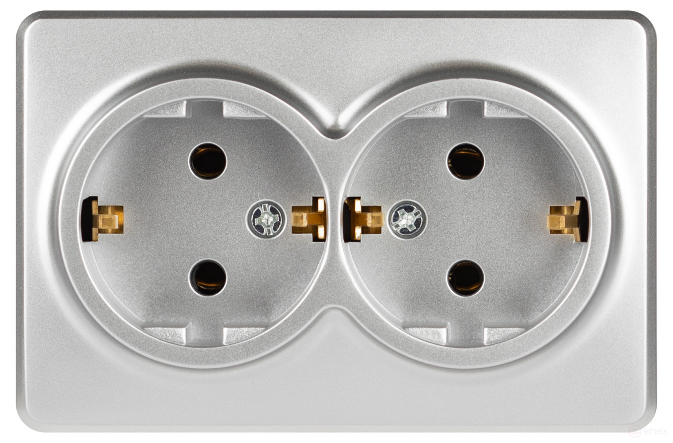 Розетка ЭРА Эксперт 11-2205-03 двойная с заземлением 2х2P+E Schuko IP20 16A-250В ОУ алюминий