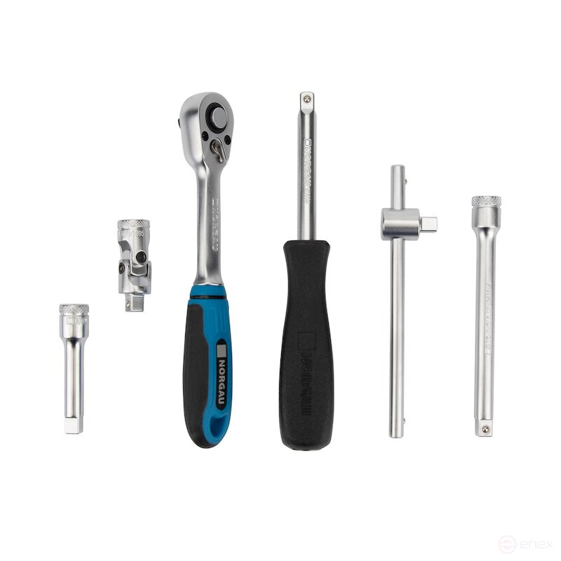 Набор двеннадцатигранных торцевых головок с аксессуарами NORGAU Industrial 1/4", 19 предметов, ND20 в металлическом ящике