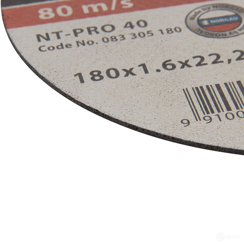 Круг отрезной NORGAU Industrial по стали и нержавеющей стали NT-PRO 40, 180х1.6х22.23