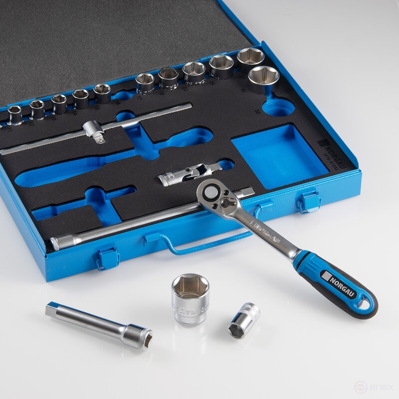 Set of hexagon socket heads NORGAU Industrial with accessories 1/2", 19 pieces, N1919-S1032 in a metal box