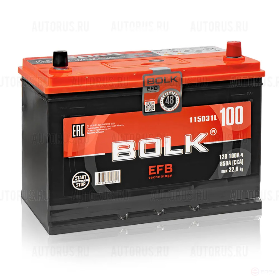 Аккумулятор BOLK EFB ASIA 100 А/ч обратный R+ 306x175x225 D31 EN 850 А