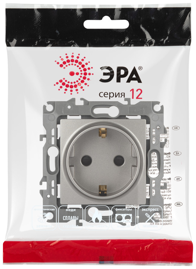 Розетка ЭРА Серия 12 12-2102-16 2P+E Schuko со шторками 16А-250В Эра12 титан