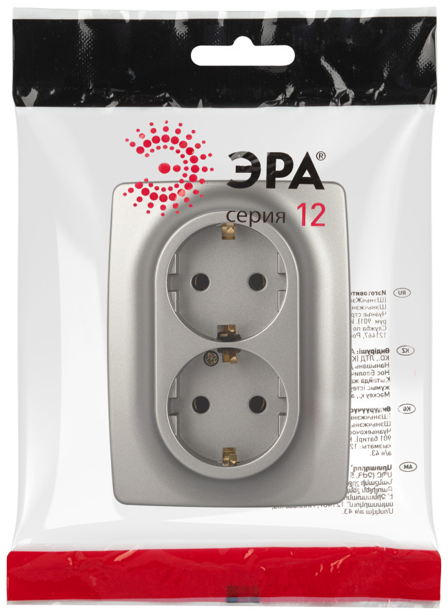 Розетка ЭРА Серия 12 12-2106-16 двойная 2X2P+E Schuko 16А-250В титан