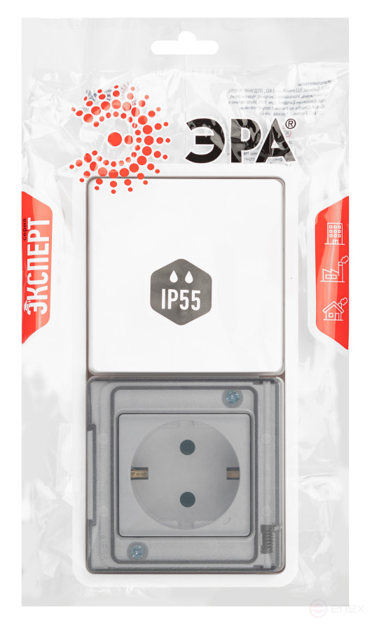 Socket block with switch ERA Expert 11-7521-01 IP55 16A-10AX-250V Horizon. SU white
